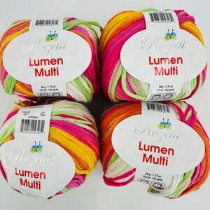 4 Rozetti Lumen Multi Yarn CHROMA White Pink Yellow Green Cotton Rayon #3 Weight